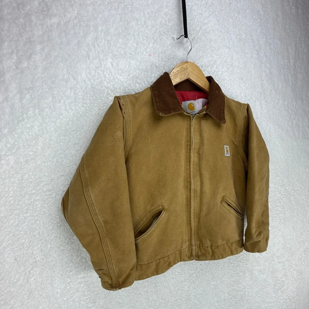 Carhartt‎ Detroit Jacket Quilt Lined Youth Medium Y20 BRN Brown Red Lining